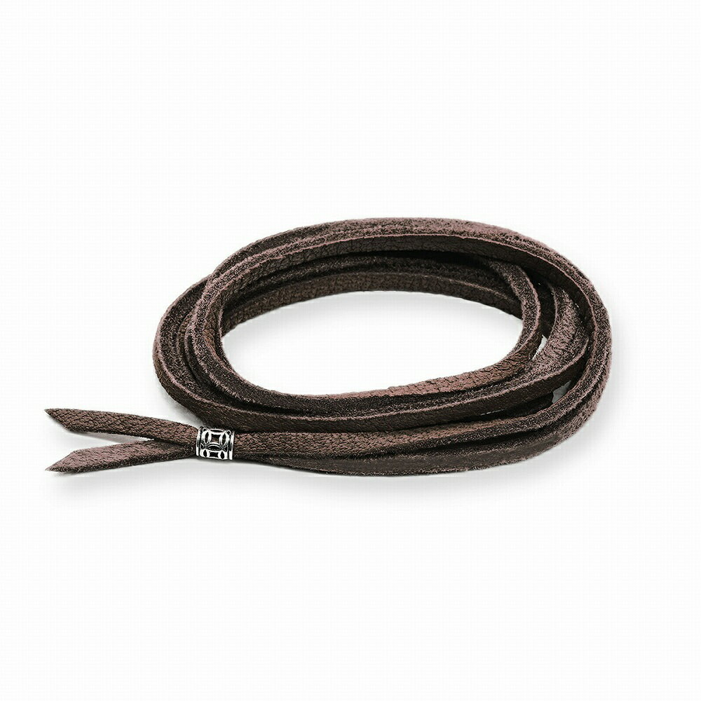 革紐 シカ紐 シルバー925 シルバービーズ付き鹿革ひも 平紐 幅3.0mm 長さ100cm ダークブラウン 濃茶｜手芸用品 金具 飾り パーツ 部品 ネックレス レザーコード 皮紐 皮ひも 銀 Silver
