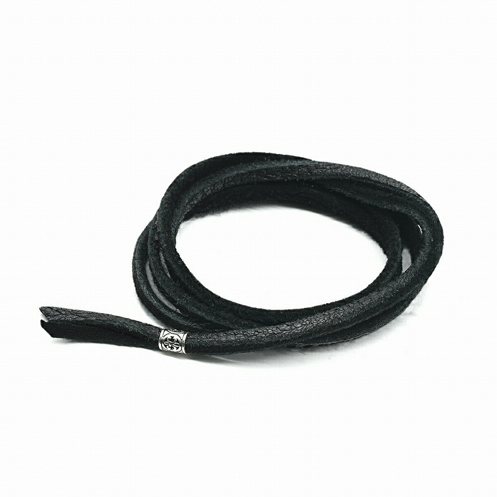革紐 シカ紐 シルバー925 シルバービーズ付き鹿革ひも 平紐 幅3.0mm 長さ100cm ブラック 黒｜手芸用品 金具 飾り パーツ 部品 ネックレス レザーコード 皮紐 皮ひも 銀 Silver