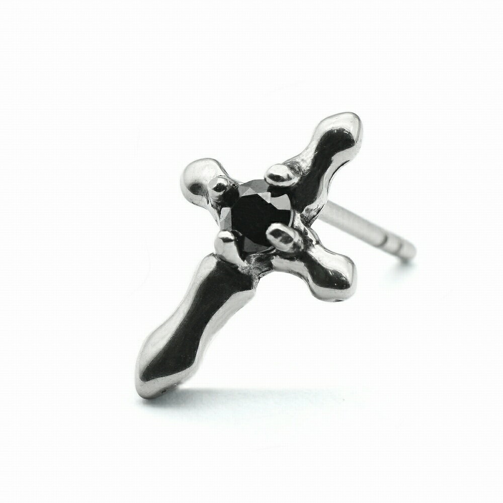 Rakuten - 【バラ売り/1個】 ピアス ステンレス キュービックジルコニア付きクロスモチーフのピアス 黒 ブラック 十字架｜ アクセサリー レディース メンズ