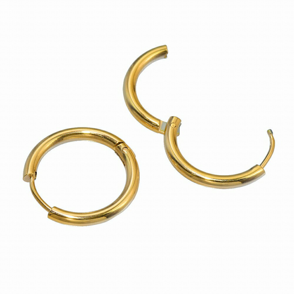 【バラ売り/1個】 ピアス サージカルステンレス シンプルなパイプ型フープピアス 幅2.5mm 直径21.0mm 金色 ゴールド｜医療用ステンレス アクセサリー レディース メンズ