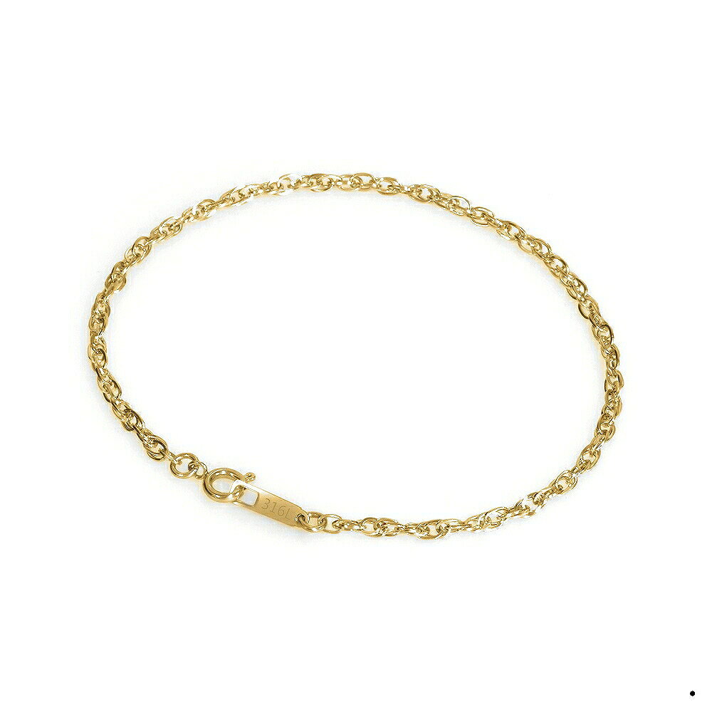 ブレスレット チェーン サージカルステンレス 316L 金色 角ルーズロープチェーン 幅2.3mm 長さ17cm｜鎖..