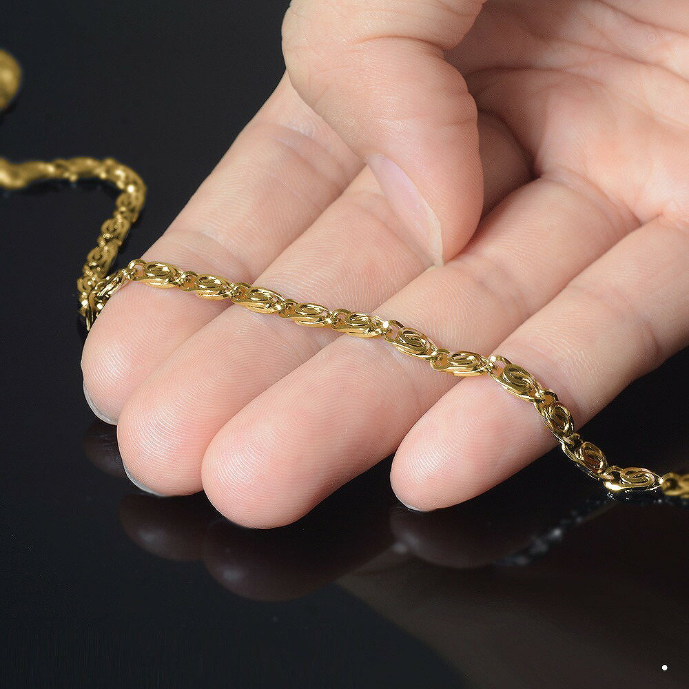 ブレスレット チェーン サージカルステンレス 316L 金色 角スクロールチェーン 幅3.2mm 長さ18cm｜鎖 ステンレス アクセサリー レディース メンズ