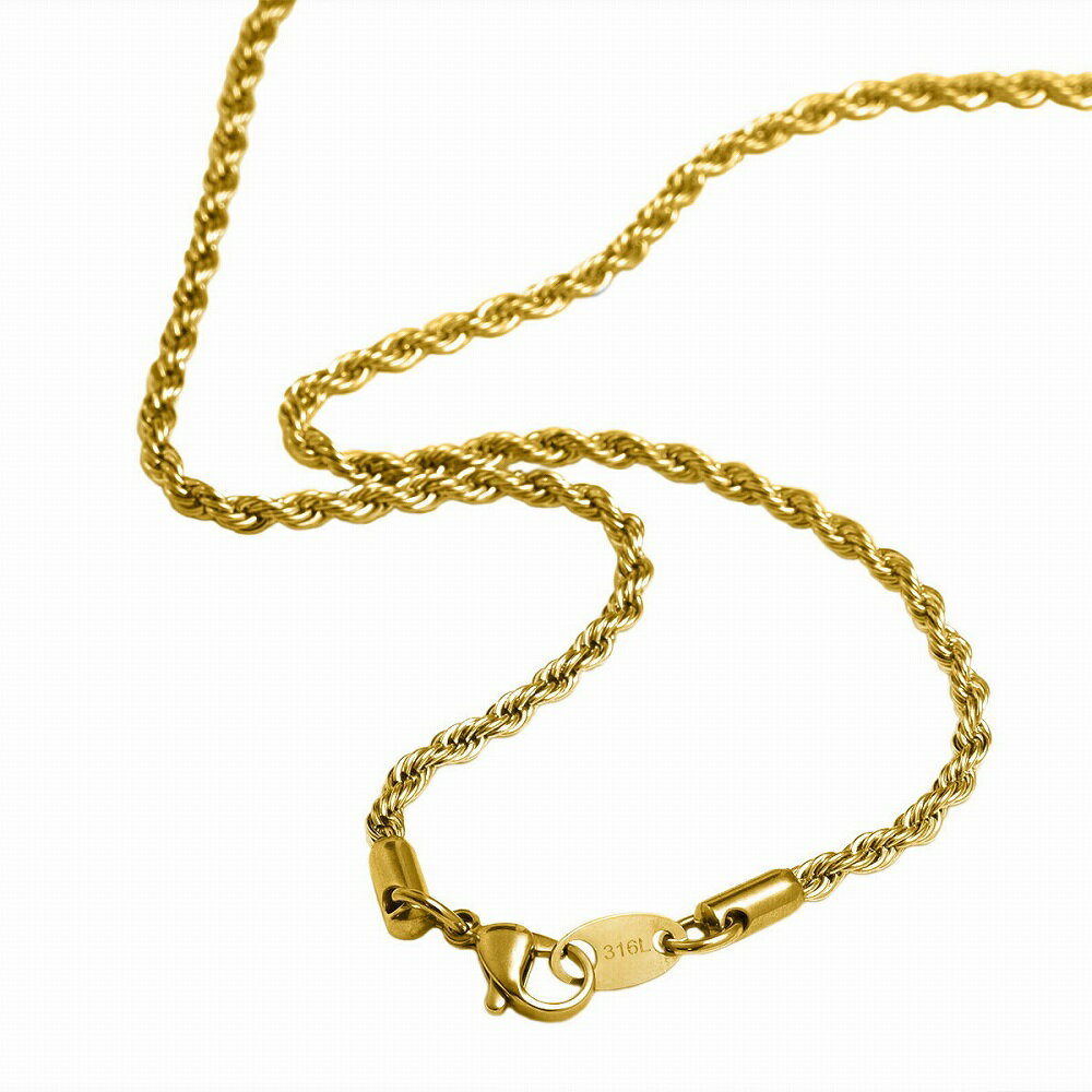 ネックレス チェーン サージカルステンレス 316L 金色 フレンチロープチェーン 幅3.0mm 長さ45cm|チェーンのみ だけ 鎖 ステンレス アクセサリー...
