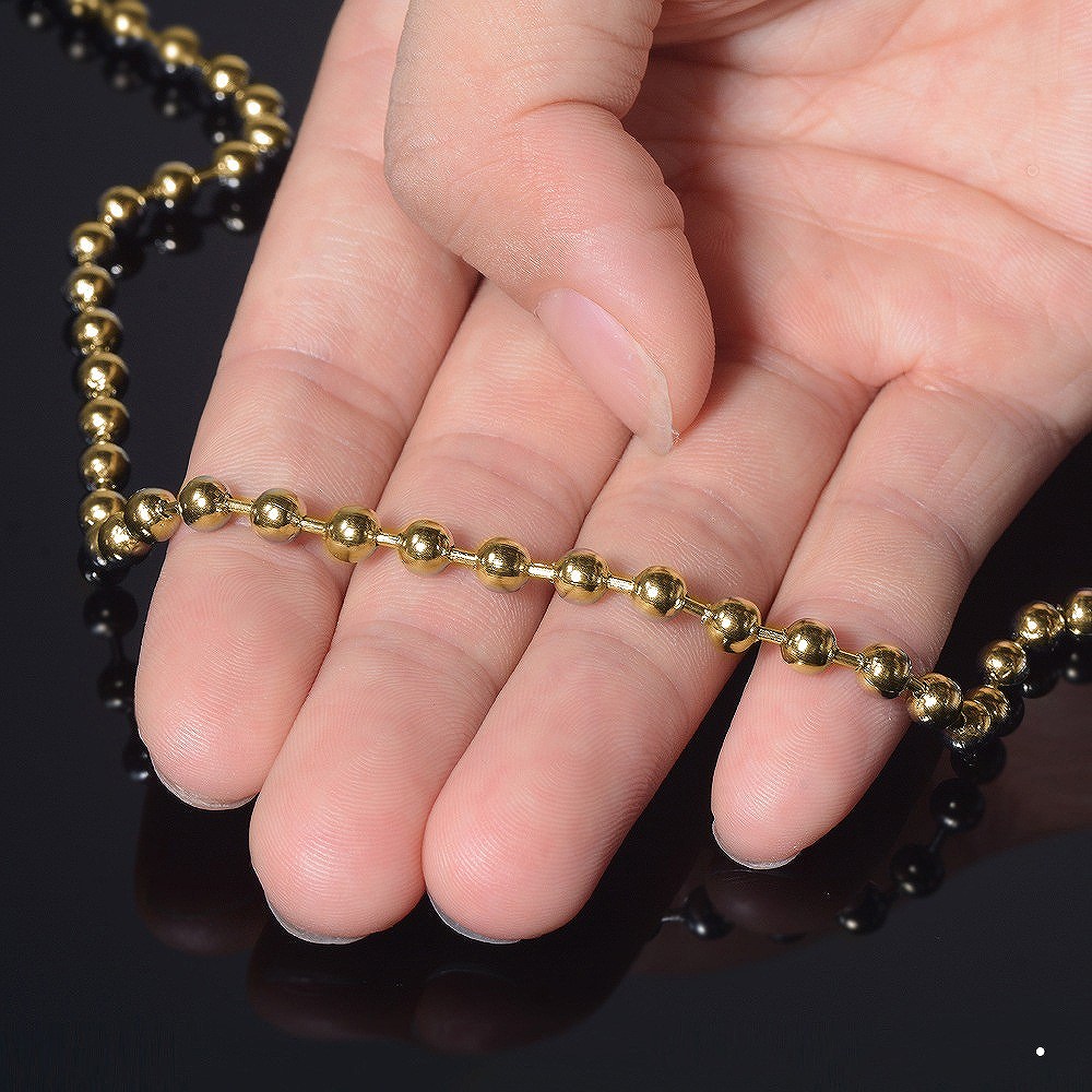 ネックレス チェーン サージカルステンレス 316L 金色 ボールチェーン (コネクタ) 幅4.5mm 長さ45cm ゴールドカラー｜チェーンのみ だけ 鎖 ステンレス アクセサリー レディース メンズ 3