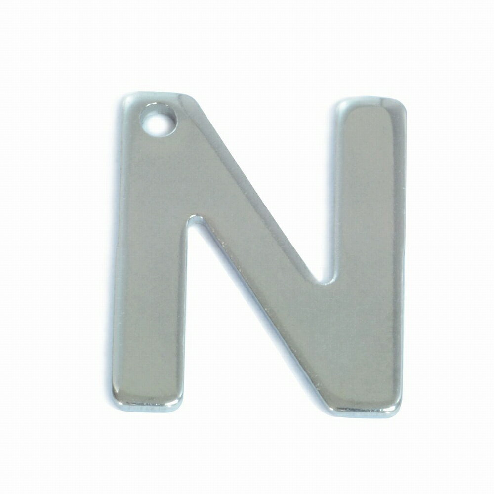 【1個売り】 チャームパーツ サージカルステンレス N イニシャルプレートチャーム 穴開き アルファベット 文字|手芸用品 金具 飾り パーツ 部品 医療用ステ...