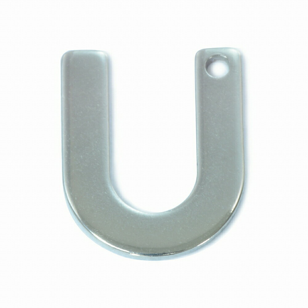 【1個売り】 チャームパーツ サージカルステンレス U イニシャルプレートチャーム 穴開き アルファベット 文字|手芸用品 金具 飾り パーツ 部品 医療用ステ...
