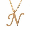 ペンダントトップ サージカルステンレス N イニシャルのペンダント ピンクゴールド ネックレスチェーン付き アルファベット 文字|医療用ステンレス アクセサリー...