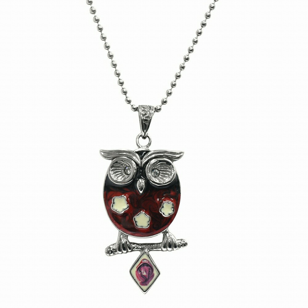 ペンダントトップ サージカルステンレス ボディがカラフルに彩られたフクロウモチーフのペンダント 黒 