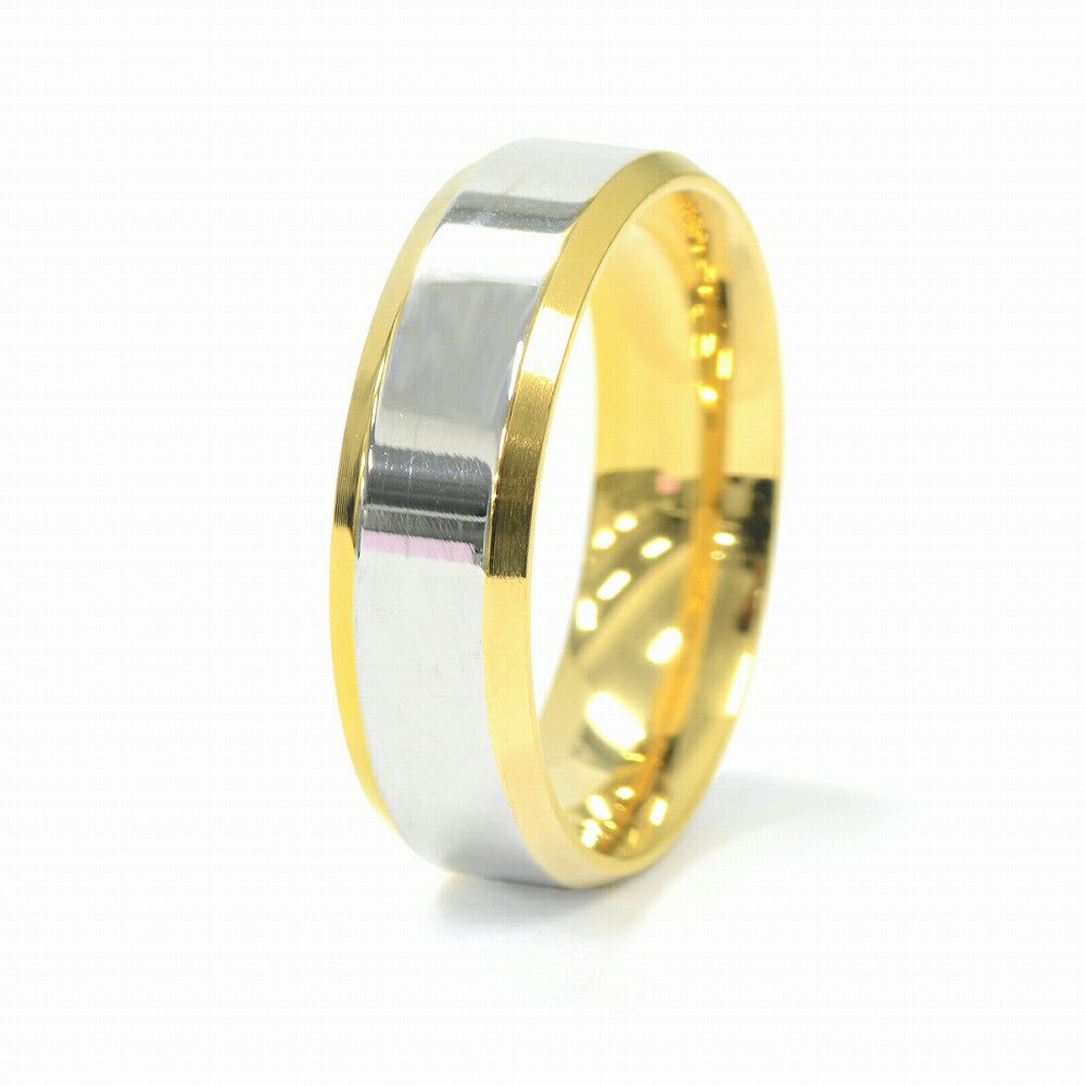 指輪 サージカルステンレス センターラインシルバーと両サイドカットのリング 幅6.0mm 金色 ゴールド 銀色 シルバー…