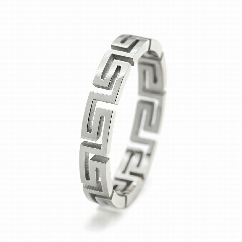 指輪 サージカルステンレス ギリシア雷文の透かしリング 幅3.5mm 銀色 シルバー メアンダー模様 らいもん ライモン｜医療用ステンレス アクセサリー レディース メンズ