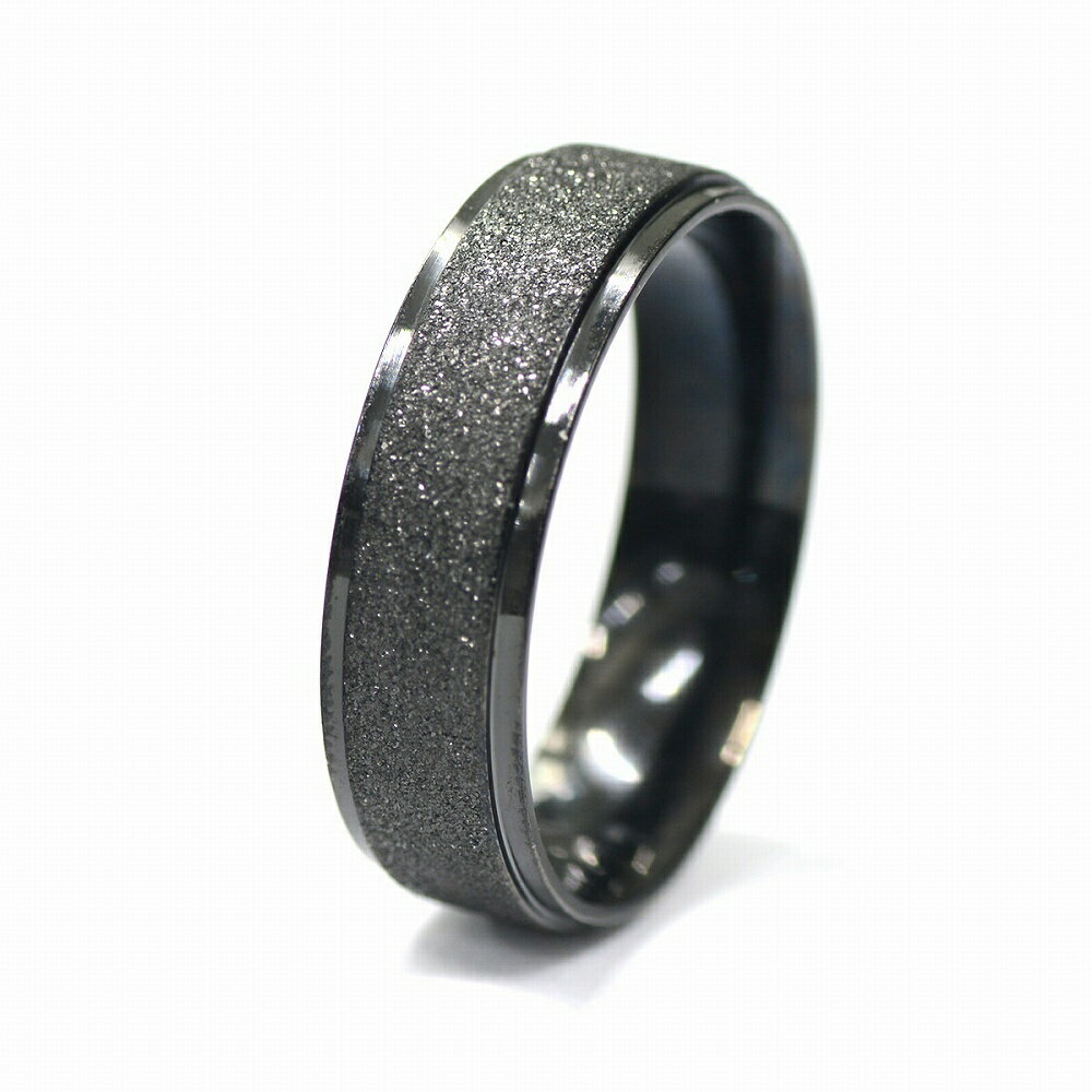 指輪 サージカルステンレス センターラインラメコーティングの段付きリング 幅6.0mm 黒 ブラック｜医療用ステンレス …