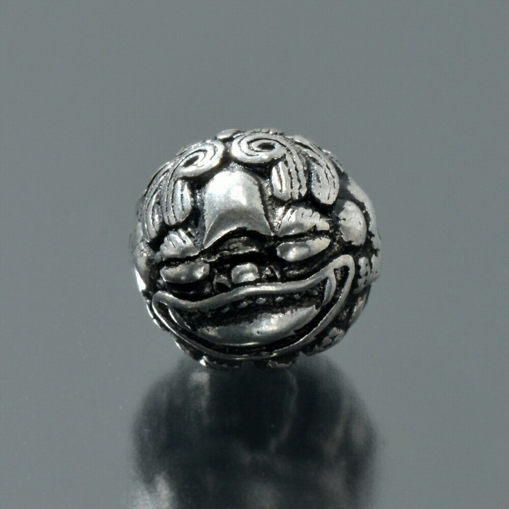 【1個売り】 ビーズパーツ シルバー925 獅子の全身をかたどった丸ビーズ 外径12.5mm 高さ13.0mm 穴径1.1mm スペーサー|手芸用品 金具 飾り パーツ 部品 銀 Silver