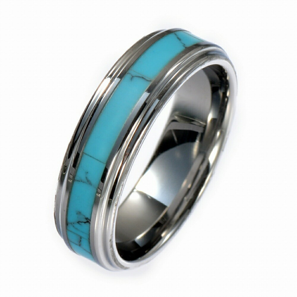 指輪 タングステン ターコイズがぐるりとセットされたリング 幅6.0mm 銀色 シルバー|Tungsten アクセサリー レディース メンズ