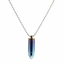 ペンダントトップ チタン 軽量でストレスフリー 弾丸型のネジ式ロケットペンダント 直径9.5mm 高さ35.0mm 虹色 レインボー ネックレスチェーン付き カ...