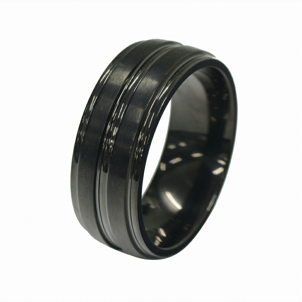 指輪 チタン マット加工＆二本の段付きライン入りリング 幅8.0mm 黒 ブラック｜Titan アクセサリー レディース メンズ