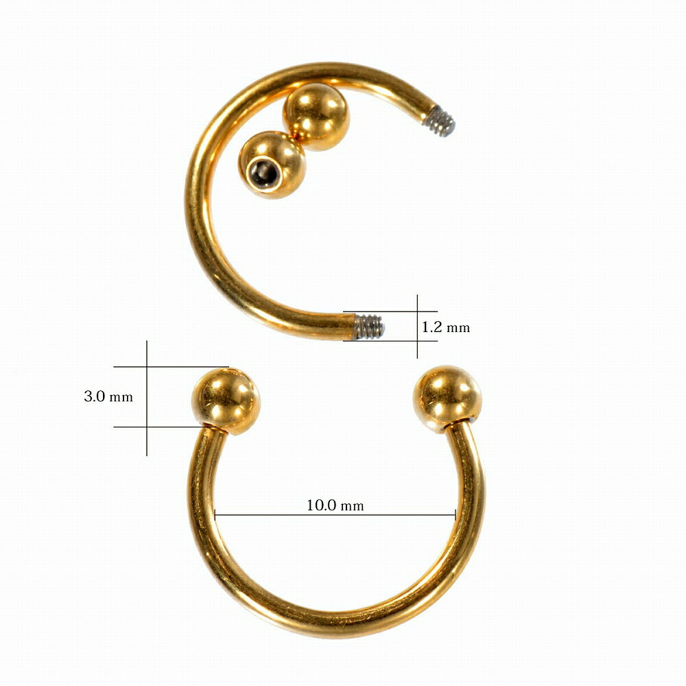 ジュエリー＆ネックレス RUBBYの【バラ売り/1個】 ボディピアス チタン サーキュラーバーベル スタンダードボディピアス 16ゲージ 内径10.0mm ボール3.0mm 金色 ゴールド｜軟骨 Titan アクセサリー レディース メンズ｜アングル2