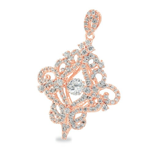 ペンダントトップ 18金 ピンクゴールド 天然石 主石が揺れるウェーブラインにメレが並んだペンダント 主石の直径約5.2mm ダンシングストーン ペンダントヘッ...