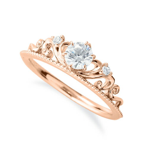 指輪 18金 ピンクゴールド 天然石 ティアラモチーフのデザインリング 主石の直径約4.4mm 六本爪留め｜K18PG k18 18k 貴金属 ジュエリー レディース メンズ