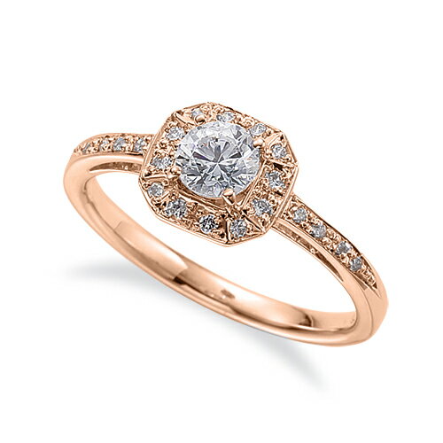 指輪 18金 ピンクゴールド 天然石 サイド一文字の取り巻きリング 主石の直径約4.4mm 四本爪留め｜K18PG k18 18k 貴金属 ジュエリー レディース メンズ