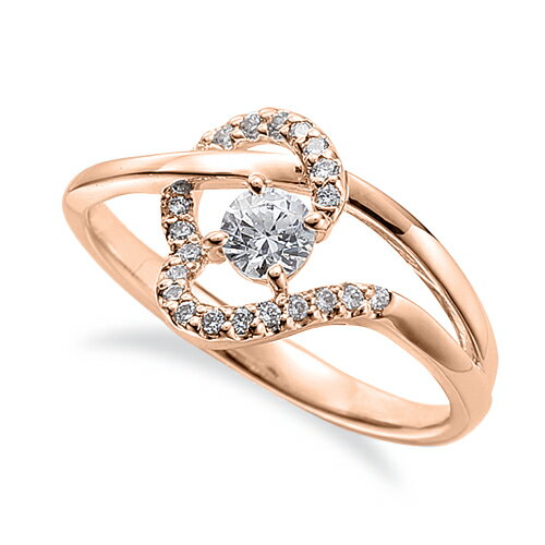 指輪 18金 ピンクゴールド 天然石 メレがラインになったサイドストーンリング 主石の直径約3.8mm ウェーブ 割り腕 四本爪留め｜K18PG k18 18k 貴金属 ジュエリー レディース メンズ