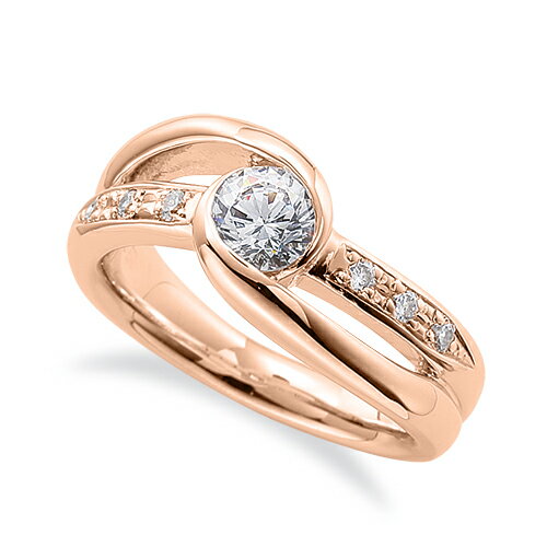 指輪 18金 ピンクゴールド 天然石 メレがラインになったサイドストーンリング 主石の直径約3.8mm ウェーブ 割り腕 レール留め｜K18PG k18 18k 貴金属 ジュエリー レディース メンズ