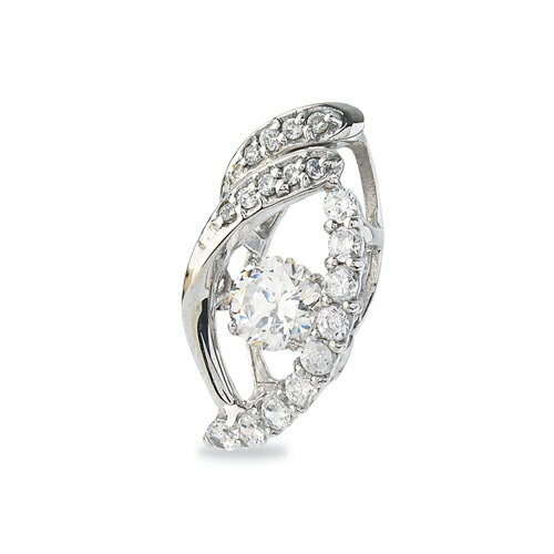 ペンダントトップ 18金 ホワイトゴールド 天然石 主石が揺れるウェーブラインにメレが並んだペンダント 主石の直径約5.2mm ダンシングストーン ペンダントヘッドのみ｜K18WG k18 18k 貴金属 ジュエリー レディース メンズ