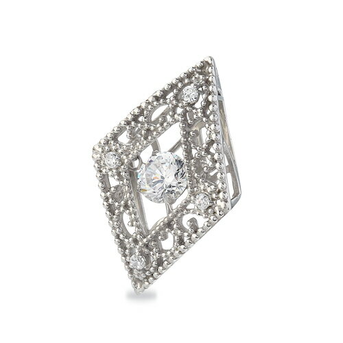 ペンダントトップ 18金 ホワイトゴールド 天然石 主石が揺れるメレ付きのダイヤ型透かしデザインペンダント 主石の直径約4.4mm ダンシングストーン ペンダントヘッドのみ｜K18WG k18 18k 貴金属 ジュエリー レディース メンズ