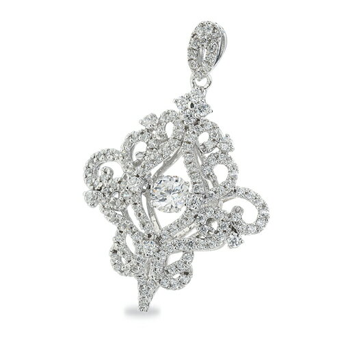 ペンダントトップ 18金 ホワイトゴールド 天然石 主石が揺れるウェーブラインにメレが並んだペンダント 主石の直径約4.4mm ダンシングストーン ペンダントヘ...