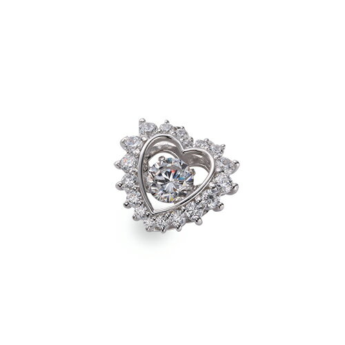 ペンダントトップ 18金 ホワイトゴールド 天然石 主石が揺れるハートモチーフの透かし取り巻きペンダント 主石の直径約3.8mm ダンシングストーン ペンダントヘッドのみ｜K18WG k18 18k 貴金属 ジュエリー レディース メンズ