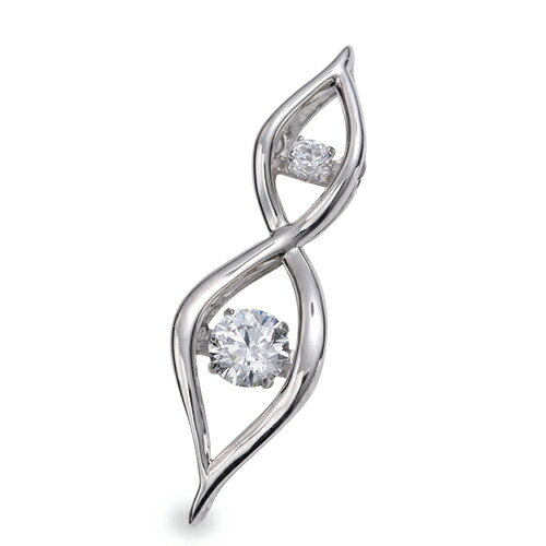 ペンダントトップ 18金 ホワイトゴールド 天然石 主石が揺れるウェーブラインの二粒ペンダント 主石の直径約4.6mm ダンシングストーン ペンダントヘッドのみ｜K18WG k18 18k 貴金属 ジュエリー レディース メンズ