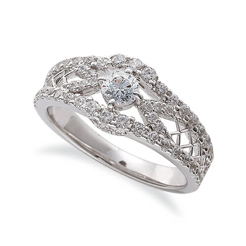 指輪 18金 ホワイトゴールド 天然石 透かしとメレのラインが豪華な取り巻きリング 主石の直径約3.8mm 割り腕 四本爪留め｜K18WG k18 18k 貴金属 ジュエリー レディース メンズ