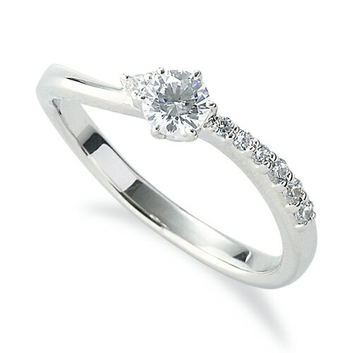 指輪 PT900 プラチナ 天然石 サイドストーンリング 主石の直径約3.8mm ウェーブ 六本爪留め｜900pt 貴金属 ジュエリー レディース メンズ