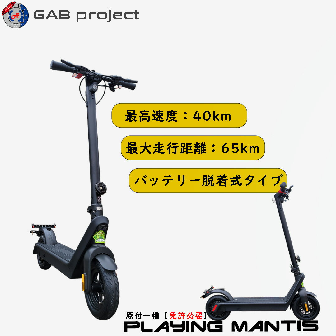 10/11～SALE開催！　原付一種 電動キックボード PLAYINGMANTIS 公道走行可能 GABproject ジーエービープロジェクト 最高速度40キロ 最大走行距離65キロ 500W 免許必要 レジャー アウトドア 電動スクーター プレイングマンティス【原付一種】