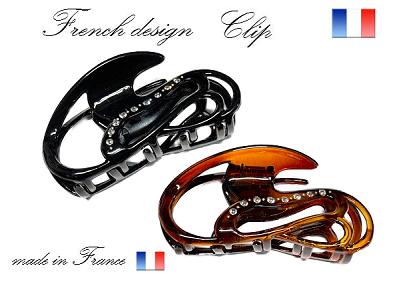 Made in France フランスバンス クリップカーブバンス　8.5cm スワロフスキー クリア ラインストーン＆スタッズ付フランス バンス フランス　バンスクリップ バンスクリップ しっかり バンスクリップ フランス バンスクリップ 大 大きめ