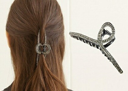 メタルループバンスクリップ ブラックダイヤ ラインストーン BIGSIZE 13.5cm ガンメタリック