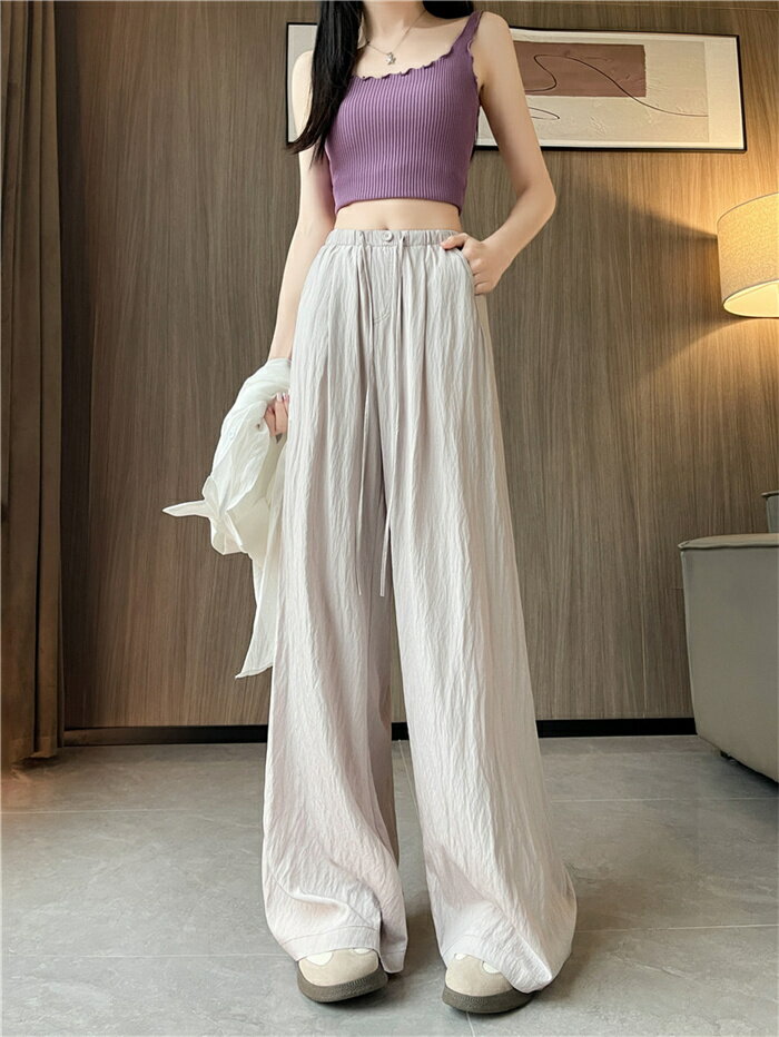 ひんやり ワイドパンツ レディース 接触冷感 きれいめ 夏 パンツ ストレートパンツ 薄手 軽やか 涼しい UV UVカット 紫外線対策 ボトムス ガウチョパンツ ロング丈 ズボン マキシ丈 ウエストゴム 長ズボン ハイウエスト シンプル ブラック オフホワイト S M L