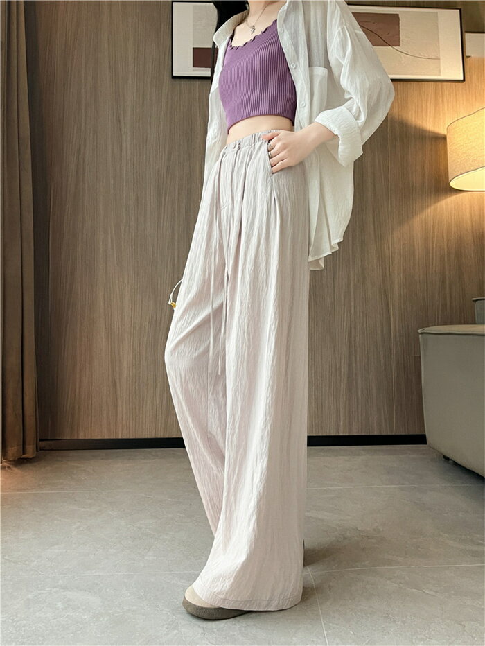 ひんやり ワイドパンツ レディース 接触冷感 きれいめ 夏 パンツ ストレートパンツ 薄手 軽やか 涼しい UV UVカット 紫外線対策 ボトムス ガウチョパンツ ロング丈 ズボン マキシ丈 ウエストゴム 長ズボン ハイウエスト シンプル ブラック オフホワイト S M L