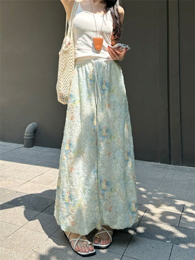 バルーンパンツ レディース 花柄 夏 涼しい ワイドパンツ ロングパンツ ズボン ボトムス 薄手 UVカット 長ズボン 美脚 リラックス 体型カバー 楽ちん 大人 ゆったり 日常 コーデ 着やせ カジュアル 軽量 旅行 海辺 リゾート グリーン S M L