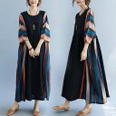 ワンピース ロングワンピース マキシワンピース きれいめ 春 夏 五分袖 半袖 エスニック コットンリネン 綿麻 プリント リゾートワンピース ワンピ 大きいサイズ カジュアル 大人 20代30代40代50代 ゆったり 体型カバー(4)