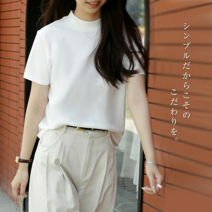 Tシャツ レディース 半袖 モックネック tシャツ ハイネック カットソー 無地 トップス プルオーバー 綿 カジュアル シンプル ティーシャツ コットン 大きいサイズ 春 夏 30代 40代 50代 母の日 ギフト 黒 白 ホワイト ブラック