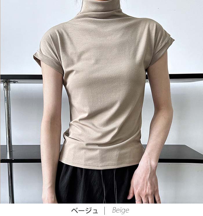 ハイネックTシャツ レディース タートル 半袖 tシャツ カットソー トップス インナ...
