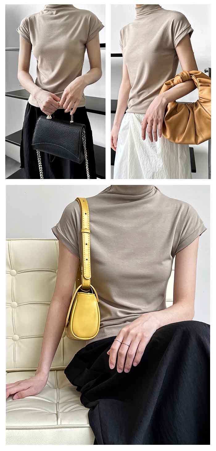 ハイネックTシャツ レディース タートル 半袖 tシャツ カットソー トップス インナ...