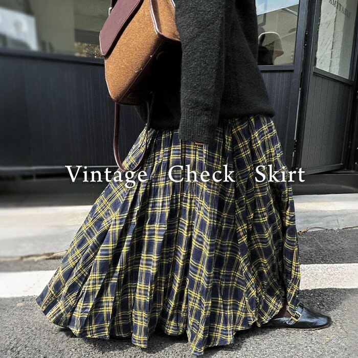 楽天市場】チェック ロングスカート（カラーイエロー）（レディース