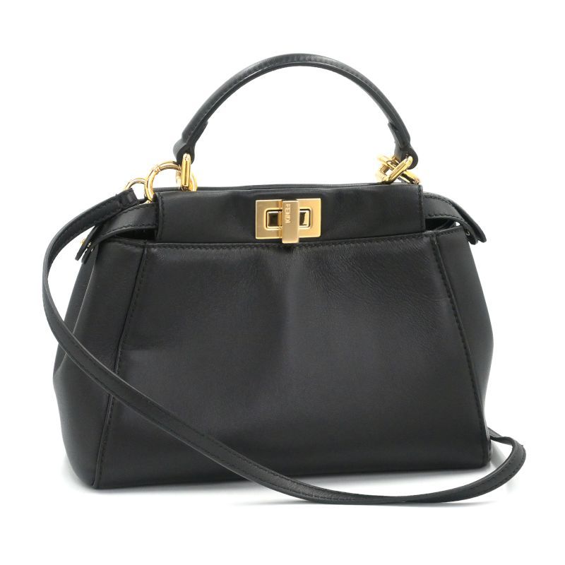 FENDI - [返品OK] フェンディ ミニピーカブー 8BN244 レザー ブラック ゴールド金具 スモールサイズ ハンドバッグ ショルダーバッグ 2WAY 黒 【中古】【送料無料】