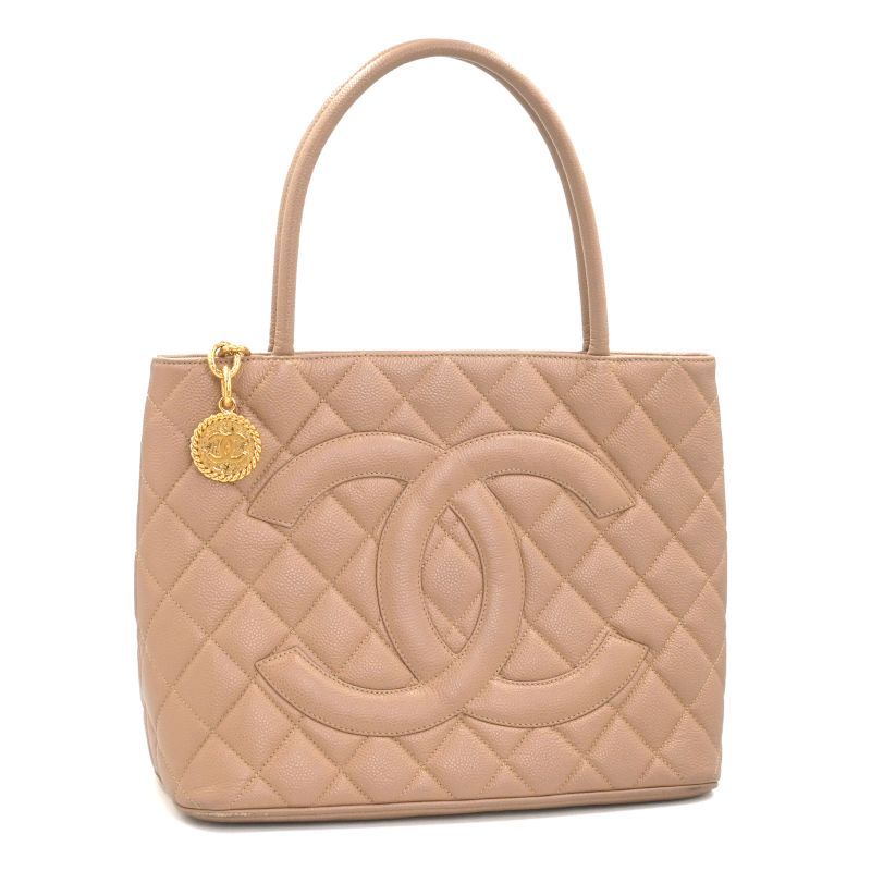 CHANEL - [返品OK] シャネル 復刻トート 8番台 キャビアスキン ベージュ ゴールド金具 トートバッグ ハンドバッグ マトラッセ ココマーク CC 【中古】【送料無料】