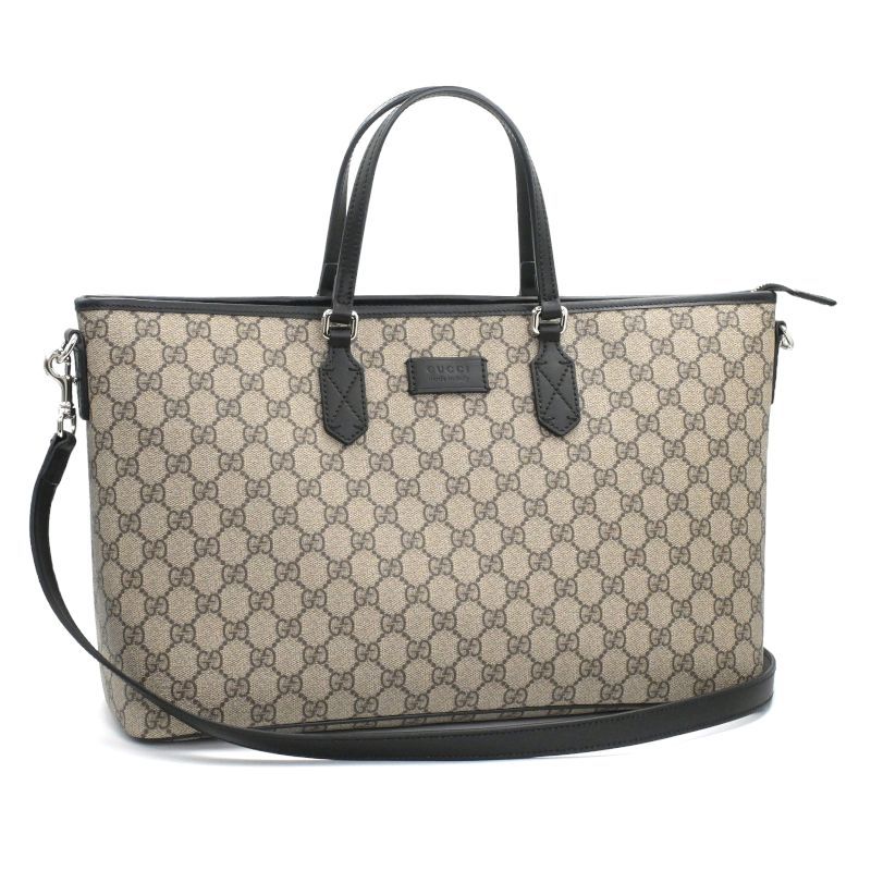 [返品OK] グッチ トートバッグミディアム 779866 GGスプリームキャンバス レザー ベージュ エボニー ブラック O TOTE 肩掛けバッグ GG 【中古】【送料無料】