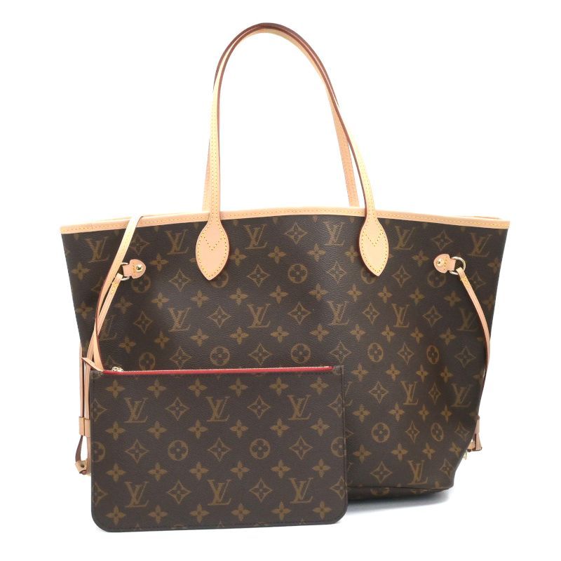 LOUIS VUITTON - [返品OK] ルイヴィトン ネヴァーフルMM M46987 モノグラム スリーズ ポーチ付 ショルダーバッグ 肩掛け トートバッグ レッド ブラウン 【中古】【送料無料】