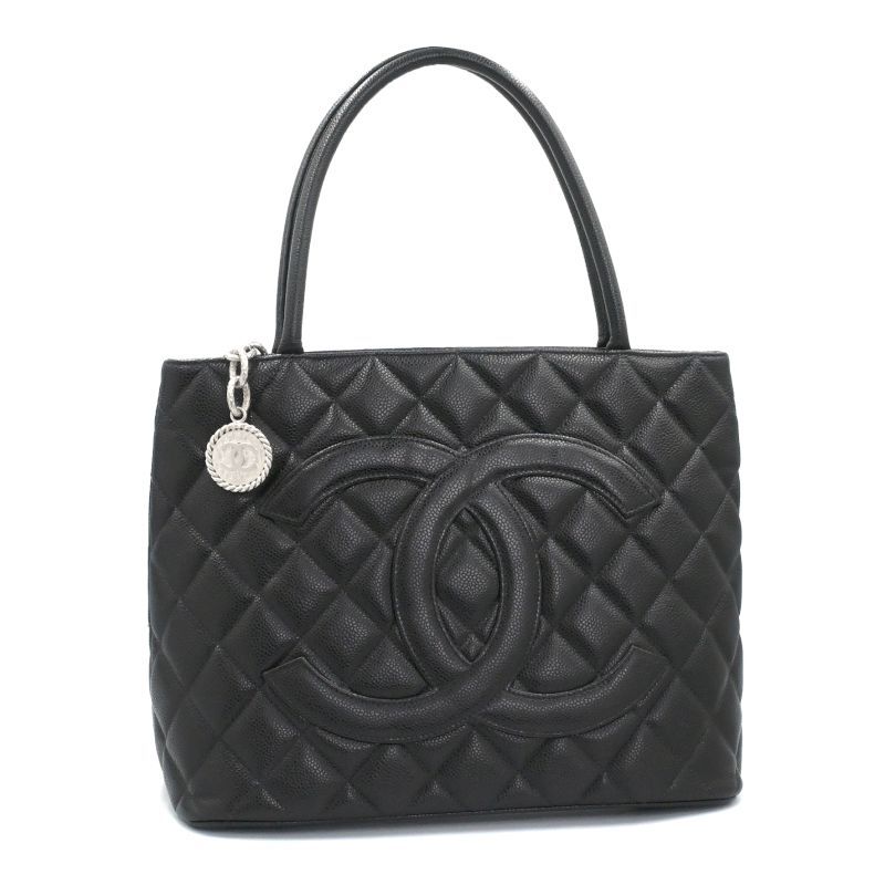 CHANEL - [返品OK] シャネル 復刻トート 6番台 キャビアスキン ブラック シルバー金具 肩掛けトート トートバッグ マトラッセ ココマーク CC 【中古】【送料無料】