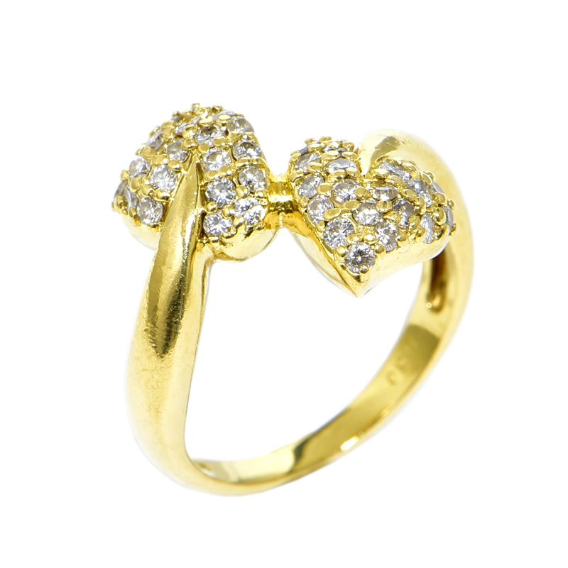 [返品OK] 合計0.5ct天然ダイヤモンドリング 11号 K18YG リーフモチーフ 植物モチーフ パヴェダイヤ イエローゴールド 地金6.0g 【中古】【送料無料】