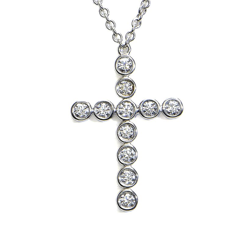 [返品OK] ティファニー ジャズクロスネックレス Pt950 ダイヤモンド 十字架モチーフ ジャズネックレス プラチナ 地金約2.9g 【中古】【送料無料】